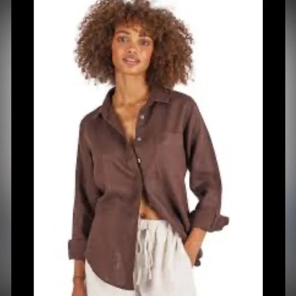 NWT Rails Chocolate Brown Button-Up Women's Top Light cotton Large - Picture 2 of 10